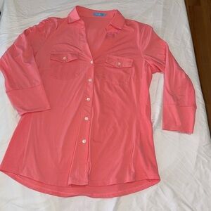 J McLaughlin Brynn Lyford Jersey Knit Top 3/4 Sleeve Button Collar pink Small